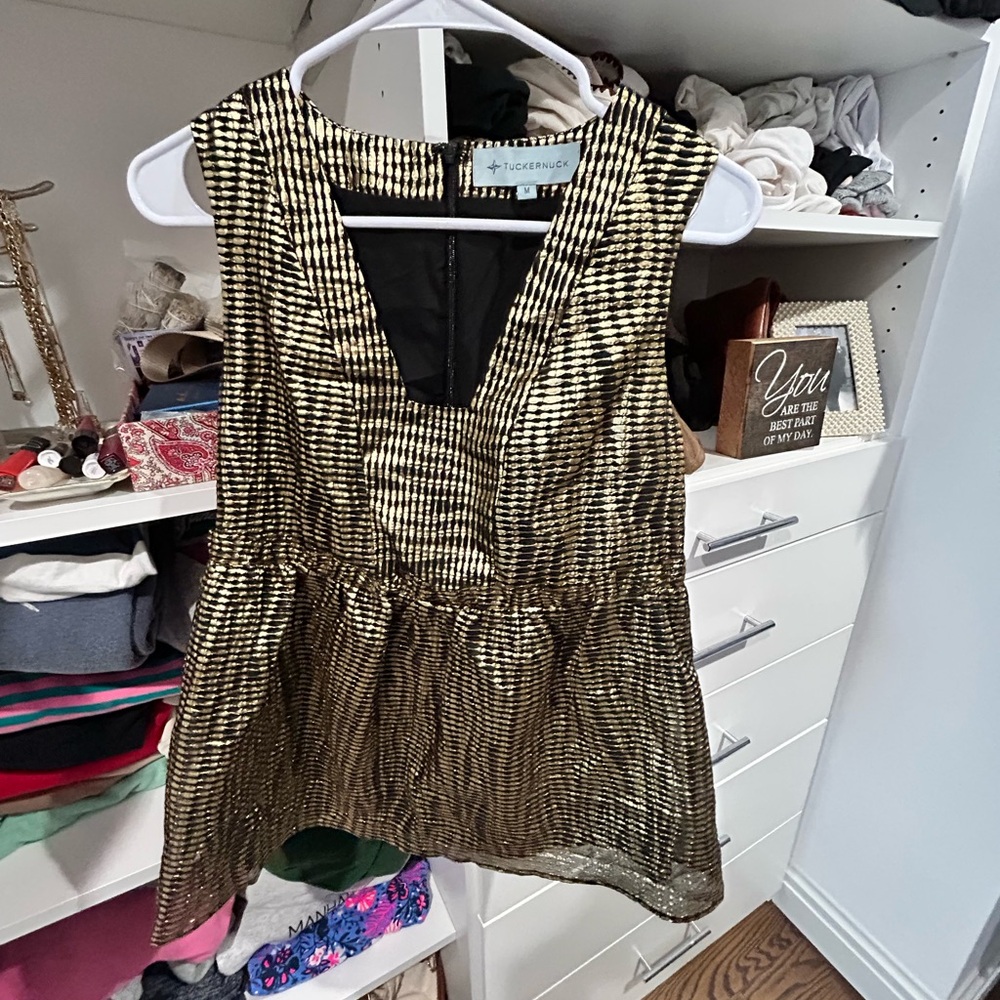 Tuckernuck Gold Sleeveless Pleated Tank Top